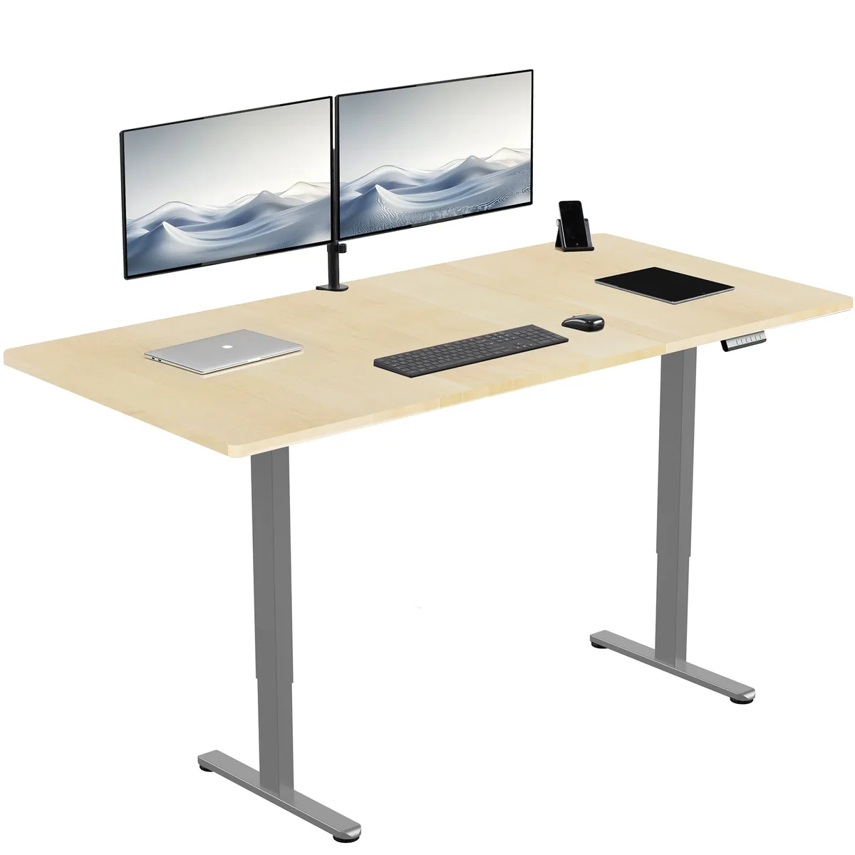 VIVO VIVO Electric Dual Motor Standing Desk 71 x 36 Light Wood Gray Frame — product photo