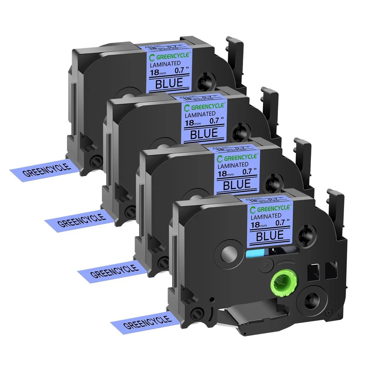 GREENCYCLE GREENCYCLE TZe-541 18mm Black on Blue Laminated Label Tape 4 Pack — product photo