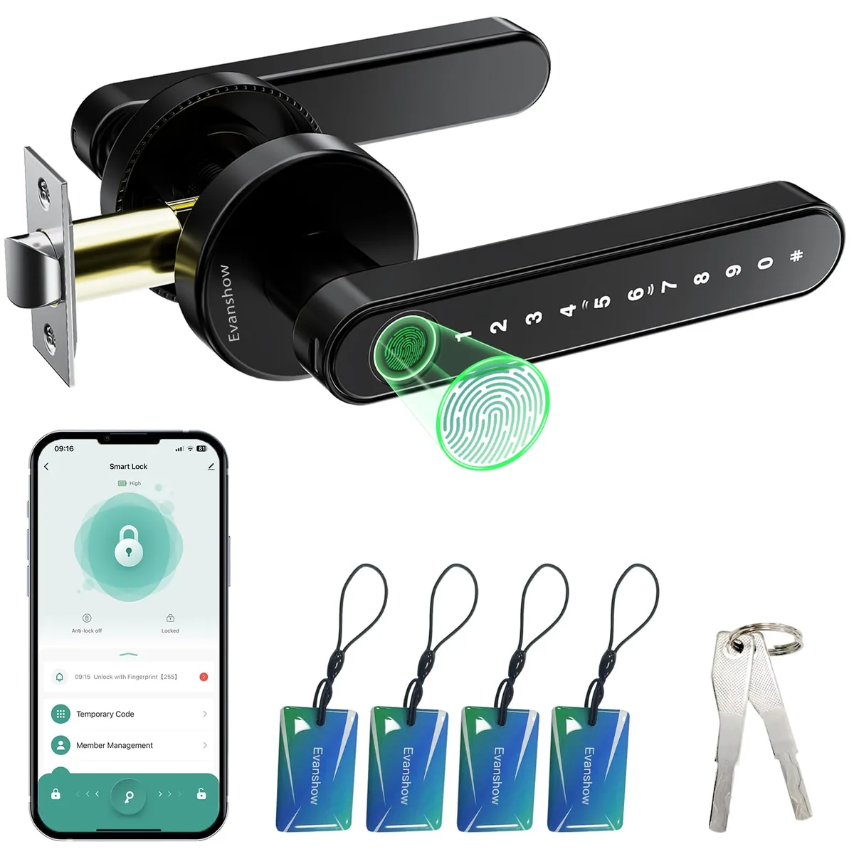  Awair 190BT smart door lock, WiFi, fingerprint, 1.2 lb — product photo