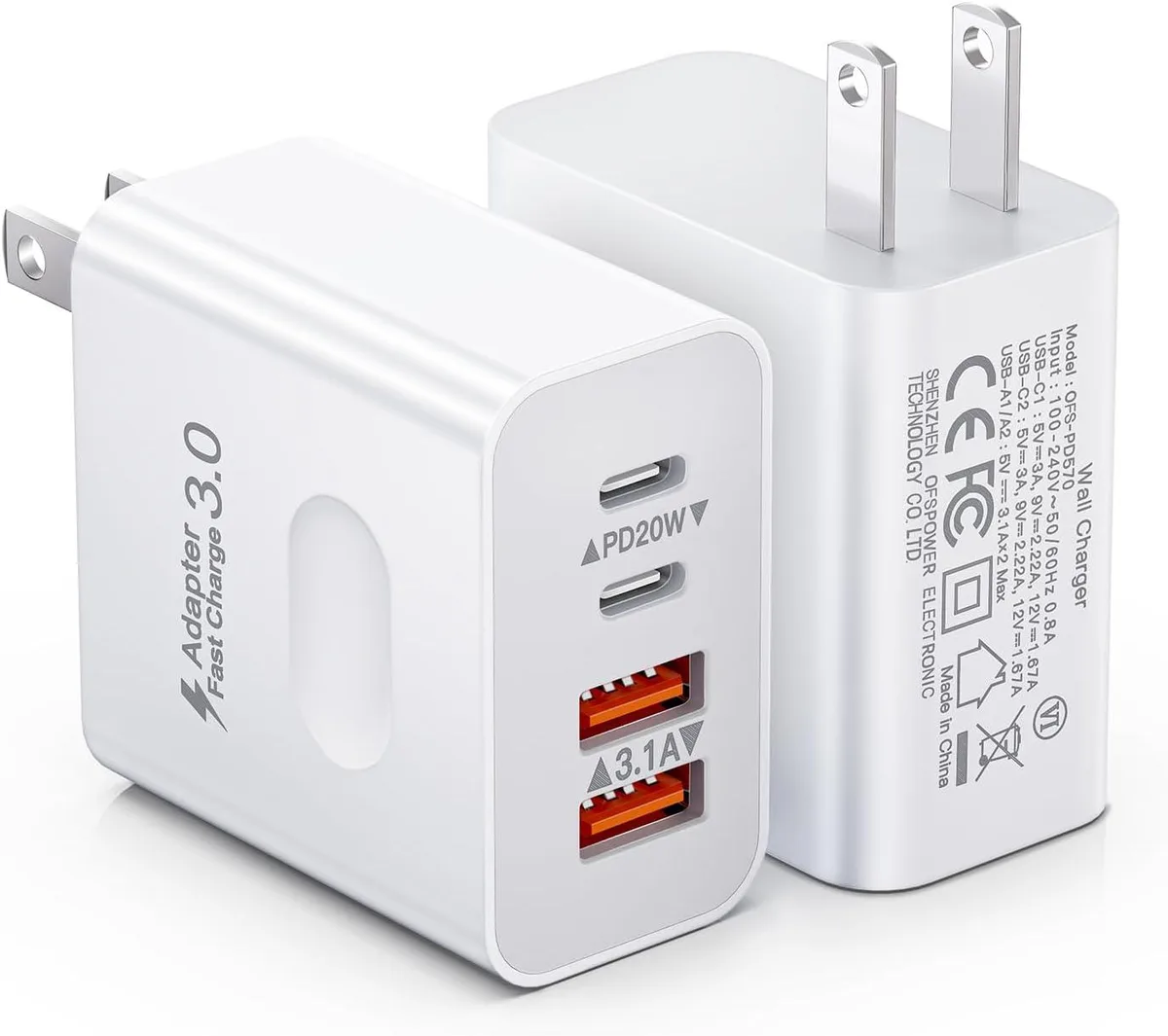 ONITOON ONITOON 40W 4-Port USB-C Wall Charger 2-Pack Dual USB-C for iPhone 15/14/13/12/11/Pro Max/XS/XR iPad — product photo