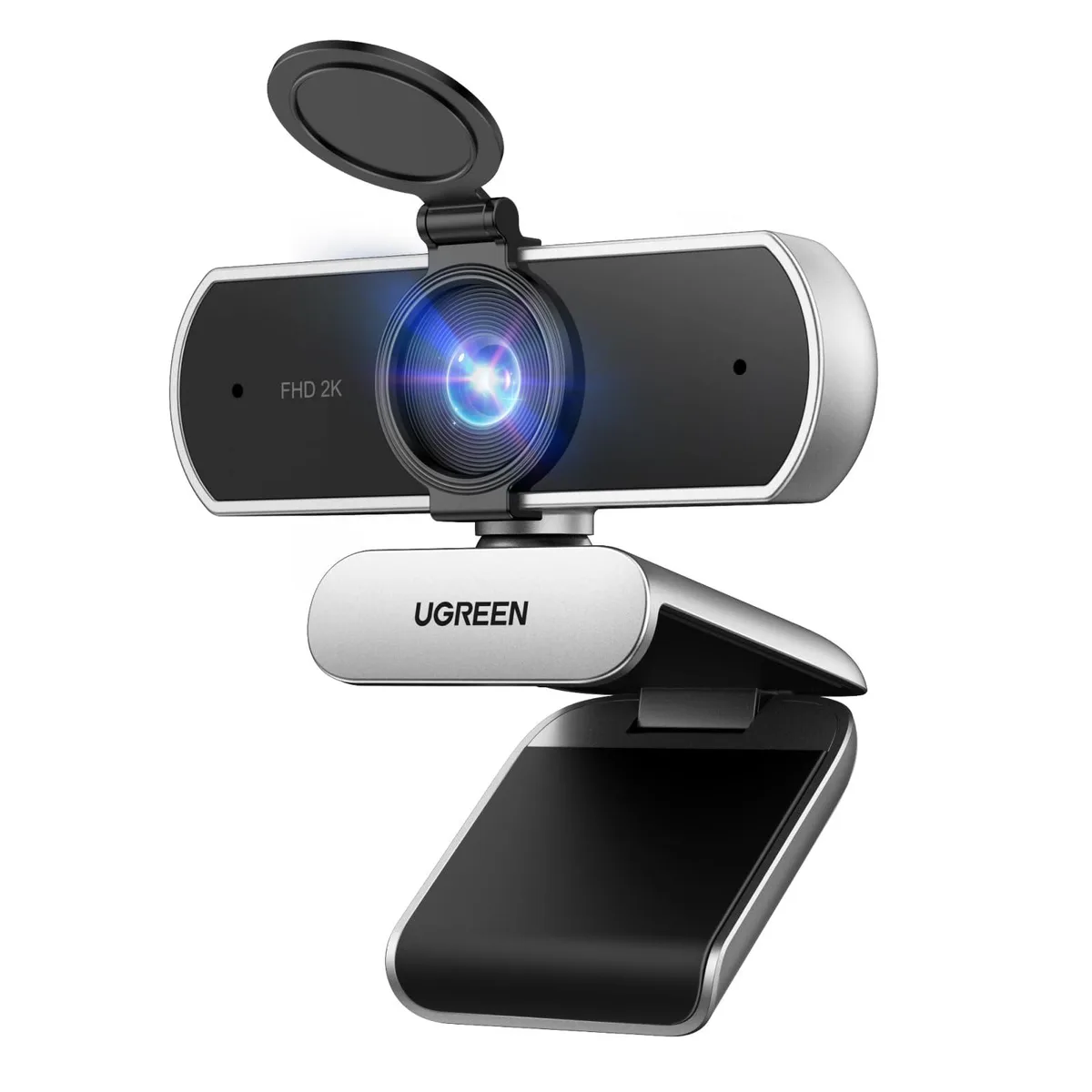 Space Grey rectangular webcam with privacy cover and clip mount
