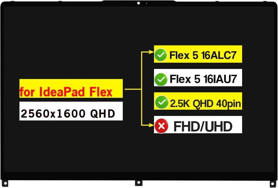 NUOLAISUN NUOLAISUN 16.0" 2.5K QHD 2560x1600 40-pin Touch Screen for Lenovo IdeaPad Flex 5 16ALC7 16IAU7 82RA 82R8 — product photo
