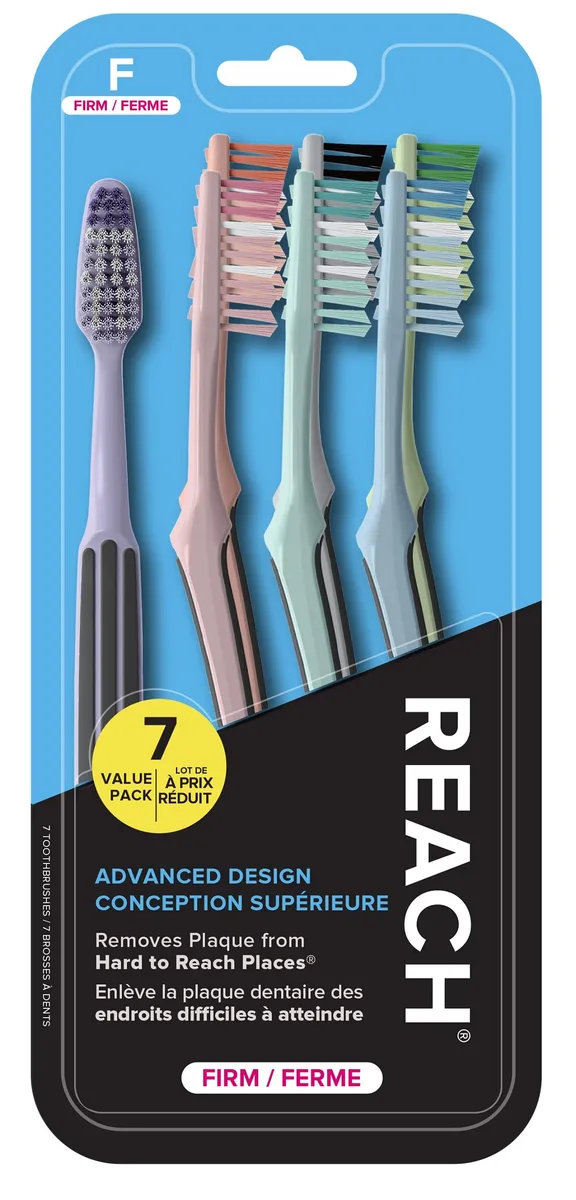 Multicolour manual toothbrushes with firm bristles and rubber grips