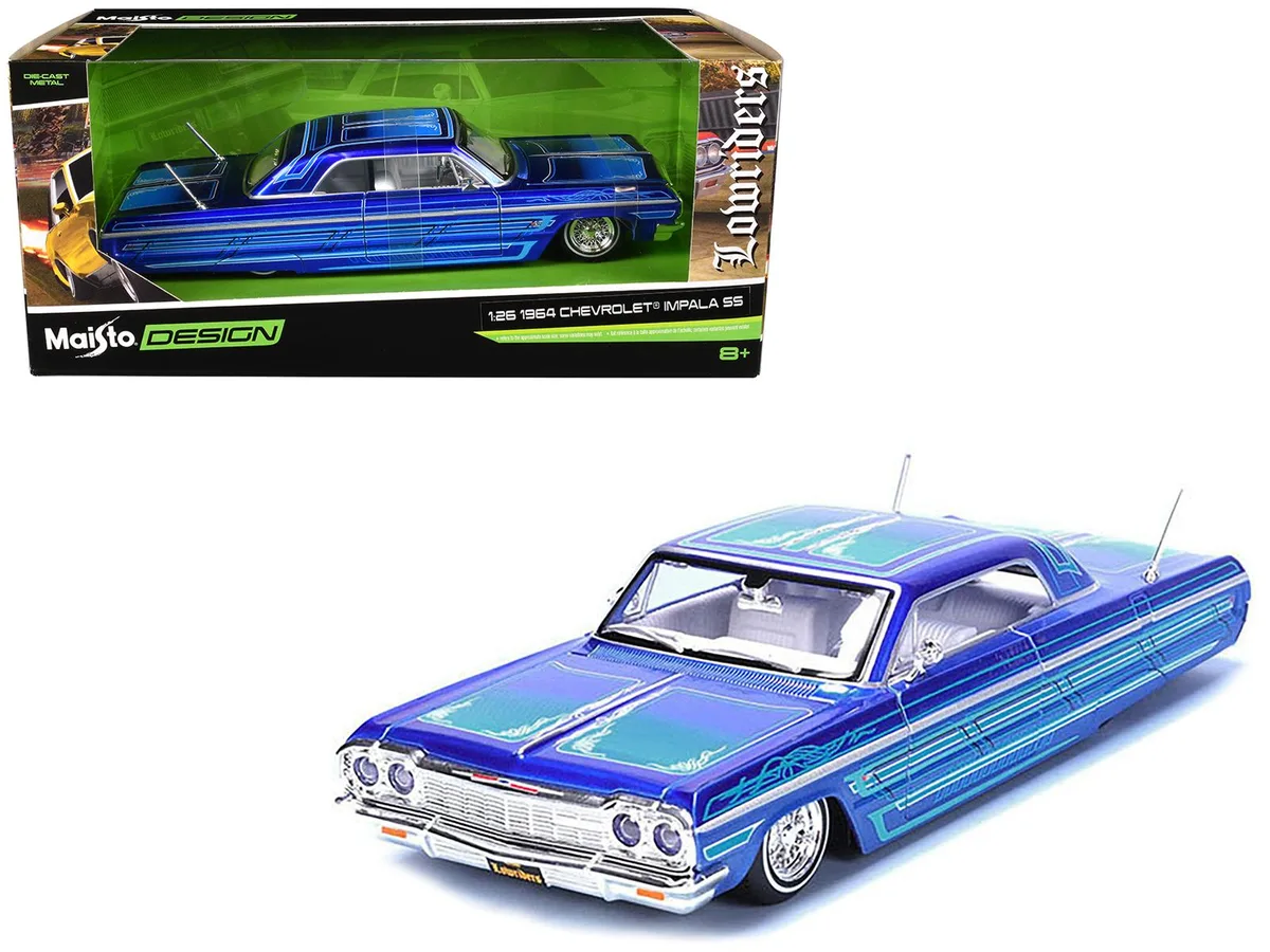 Maisto Maisto 1964 Chevrolet Impala SS Lowrider Candy Blue w/Graphics & White Interior 1/26 Hobby Collectible — product photo