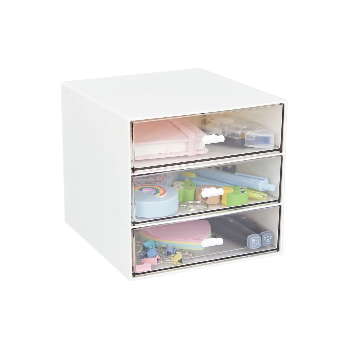  LETURE Plastic Desk Storage Box 3 Drawers White 6.5 x 6 x 5.7 in — product photo