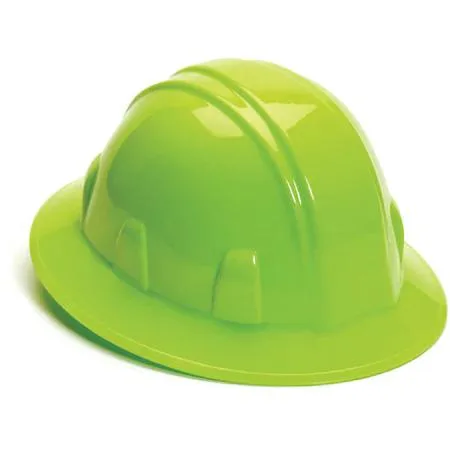 Full-brim hard hat in hi-vis lime with ratchet suspension