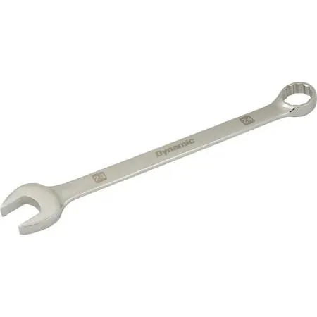 Dynamic 24mm 12-point combination wrench, mirror chrome finish, 15° angled open and offset boxed ends