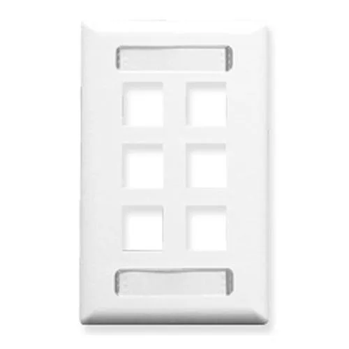 White single-gang 6-port faceplate with station ID window