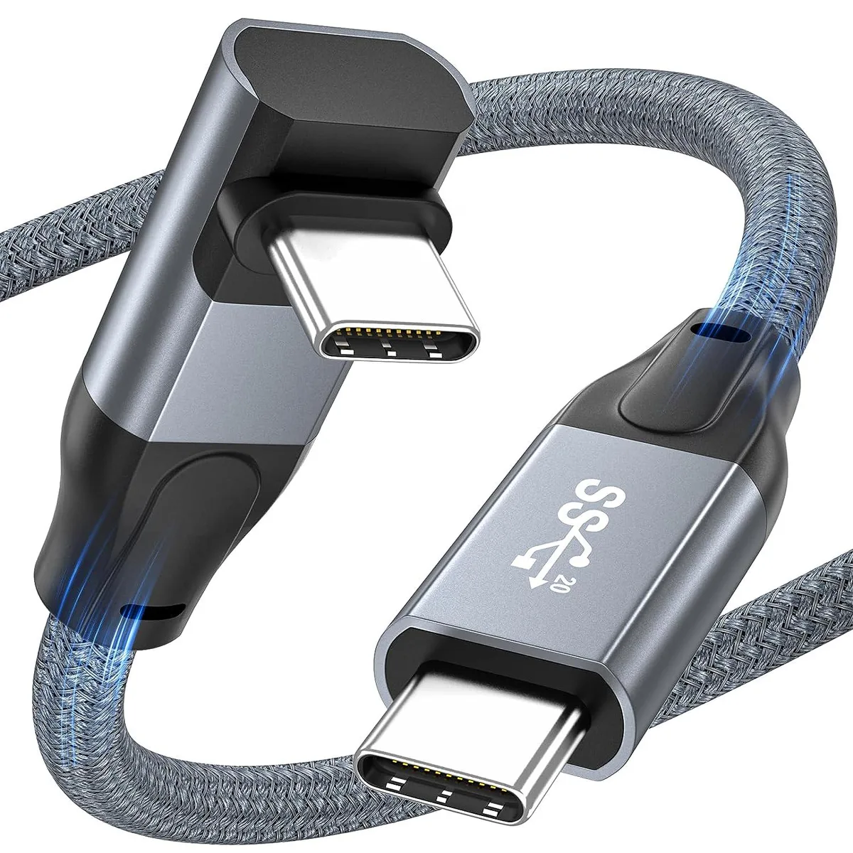 AUTYUE AUTYUE USB C to USB C Cable 100W 20Gbps Right Angle Gray — product photo