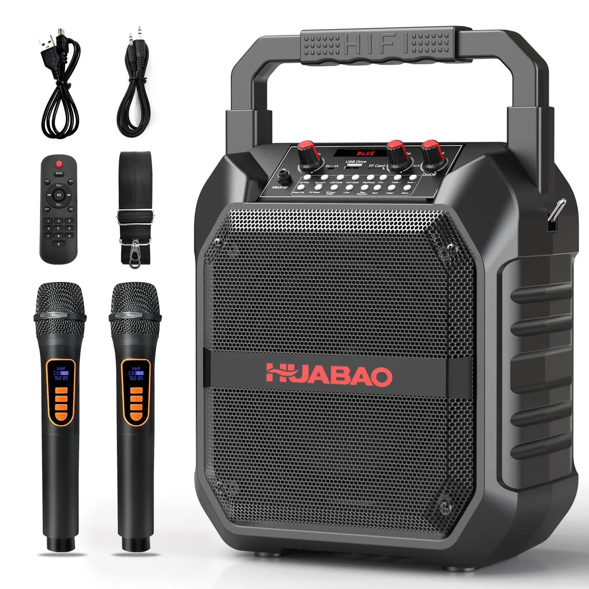  HUABAO A101 Karaoke System 15W 6.5in Subwoofer 68h Battery 2 Wireless Mics — product photo