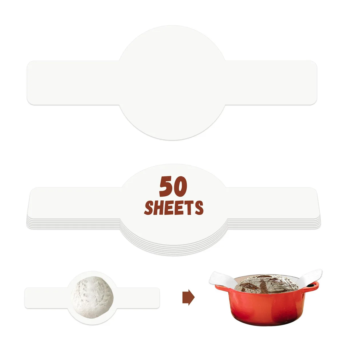 White parchment rounds with long handles, 50 count