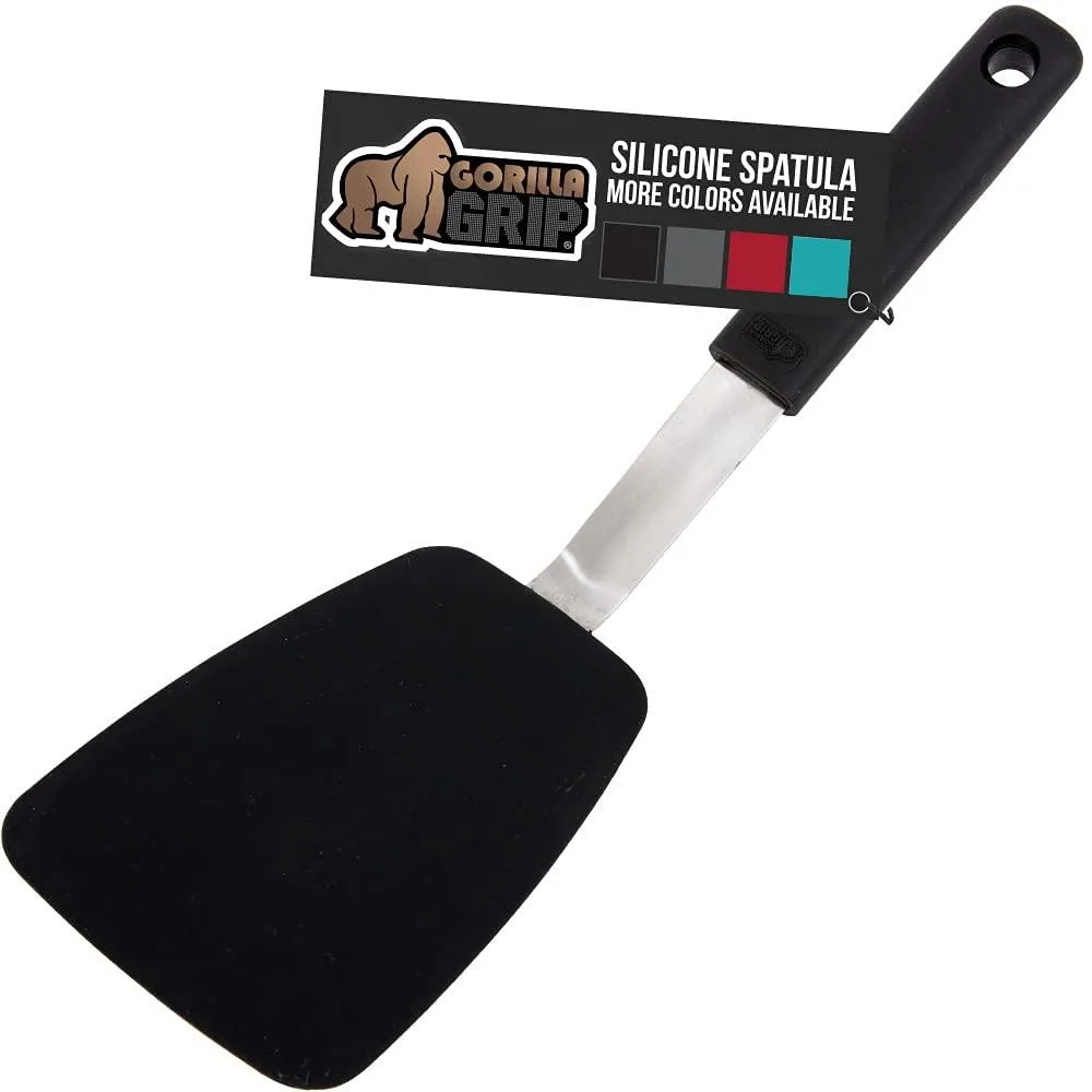 Silver silicone spatula 11.6 inches long with flexible head and rubber handle