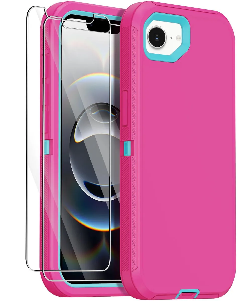  Annymall Z-16e 3-Layer Rugged Case for iPhone 16e 6.1" Pink with 2 Screen Protectors — product photo