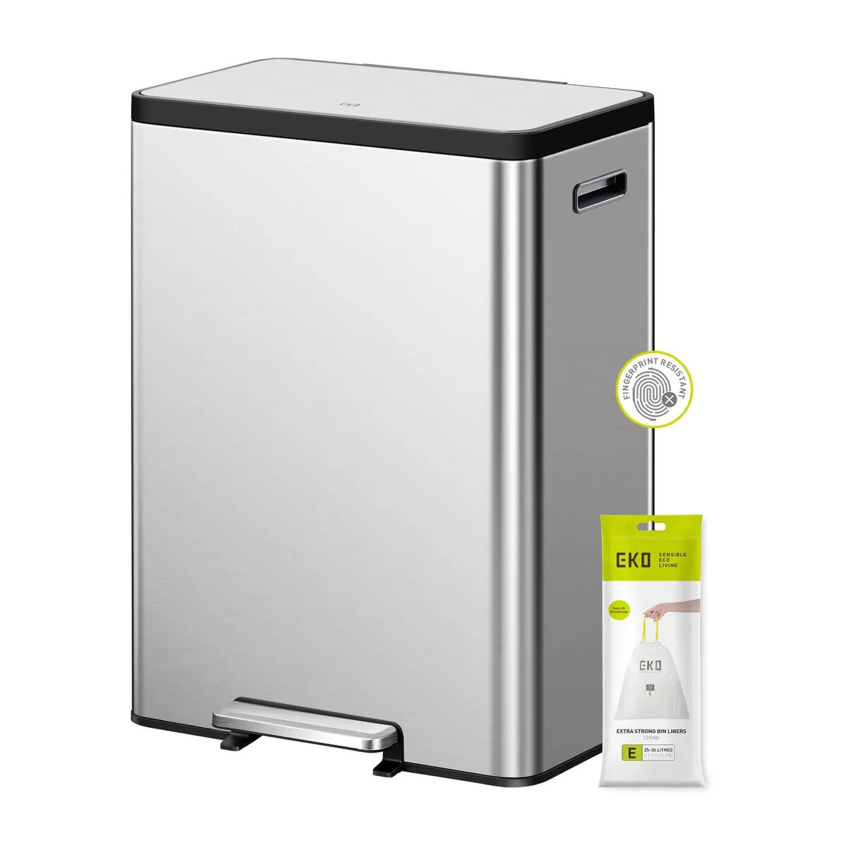  EKO EcoCasa II 36L+24L 60L Dual Compartment Step Trash Can Stainless Steel — product photo