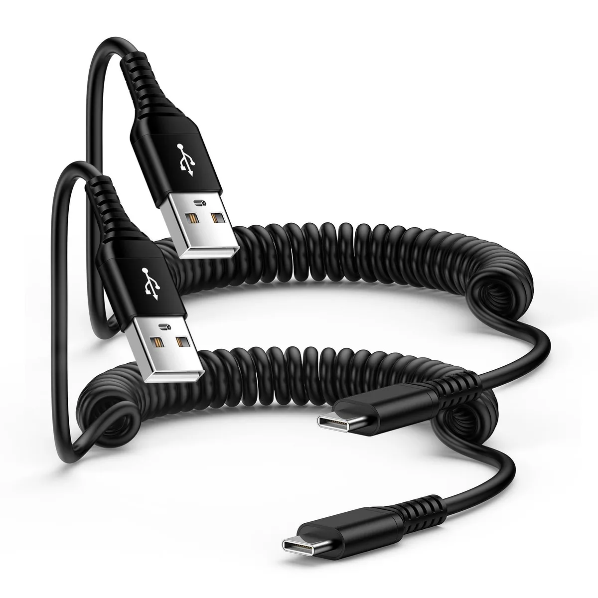 No Sew No Sew USB Type C Phone Cable 3 ft 2 Pack 18W Fast Charging Retractable Black — product photo