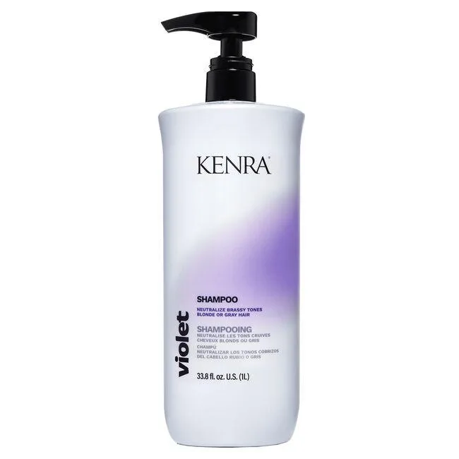 Large 33.8oz Kenra Violet Shampoo bottle with multi-color label