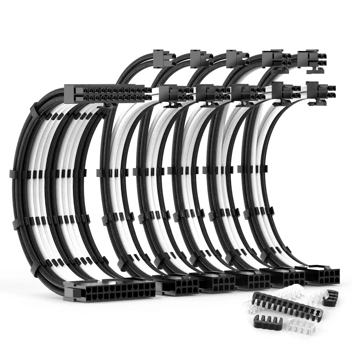 PISKEKAT PISKEKAT PSU Cable Extension Kit 30cm 16AWG 24Pin 2x8Pin 3x8Pin Black/White — product photo