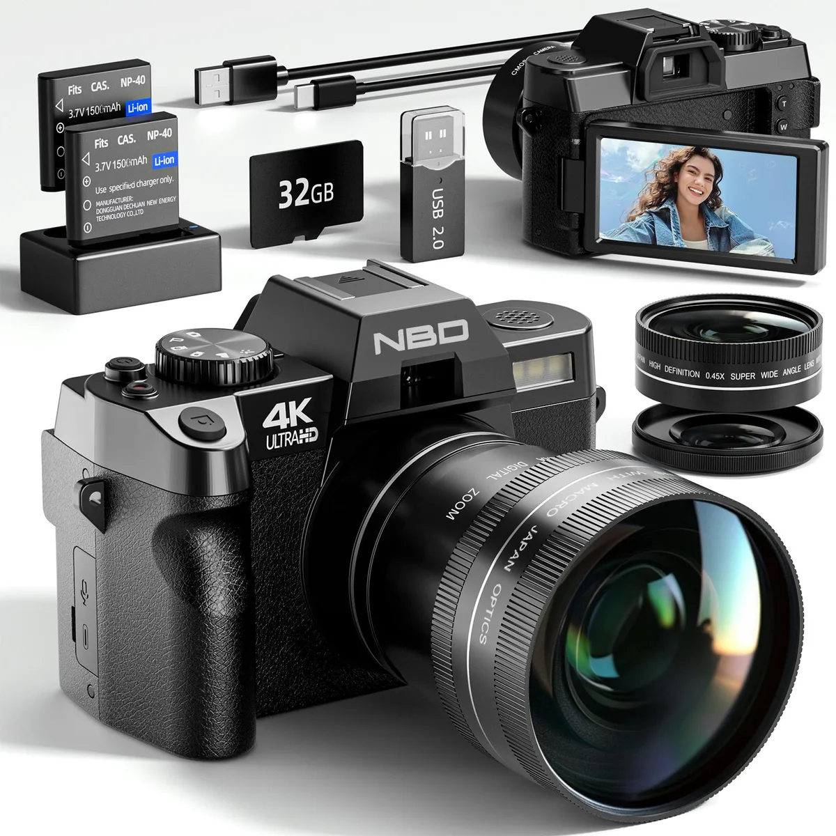 G-Anica G-Anica 4K 48MP Shoot Camera 16X Zoom 3.0" 180° Flip WiFi Black — product photo