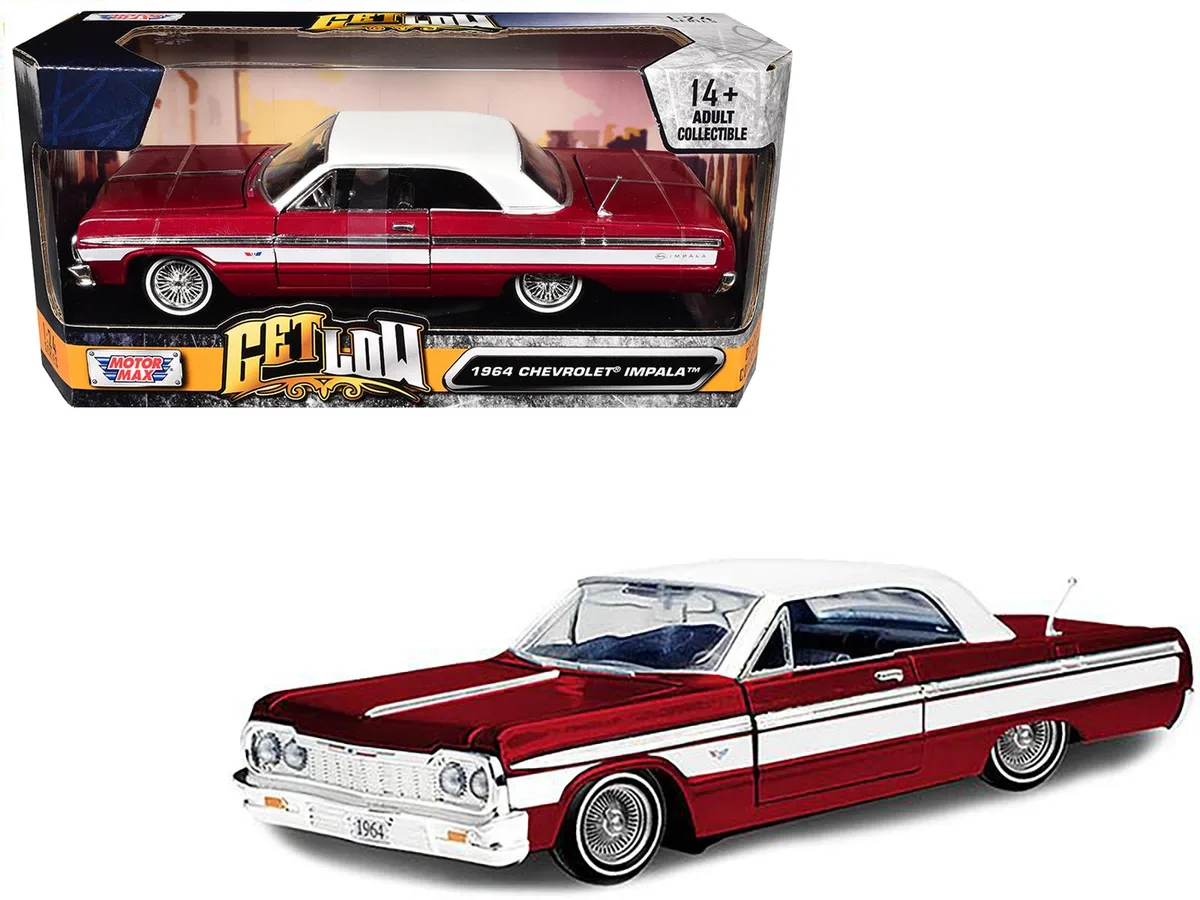 MOTORMAX MOTORMAX 1964 Chevrolet Impala Lowrider Hard Top Candy Red Metallic White Top Get Low 1/24 Diecast — product photo