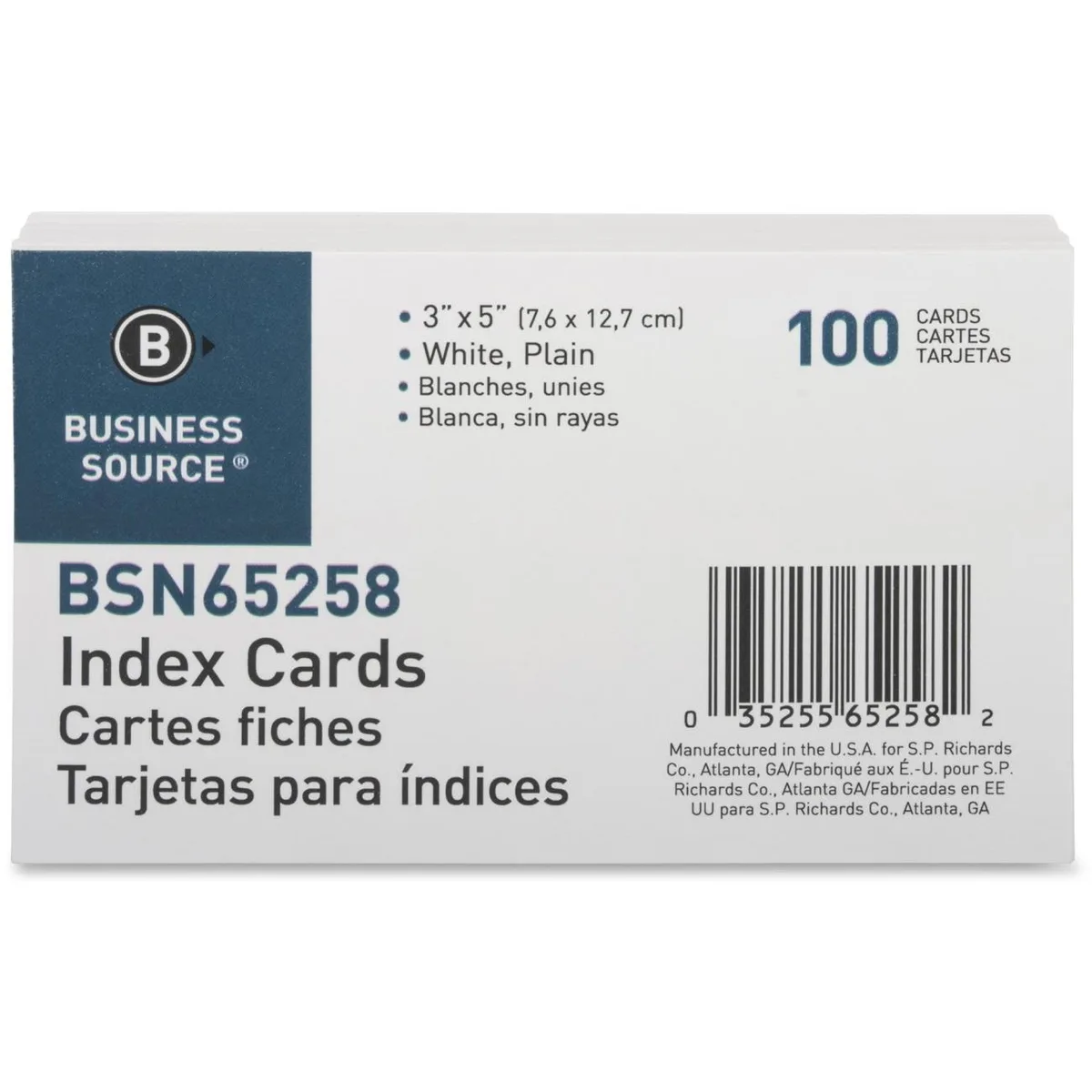 Business Source Business Source 65258 Plain Index Card 100 Pack 3x5 90 lb 165 GSM — product photo