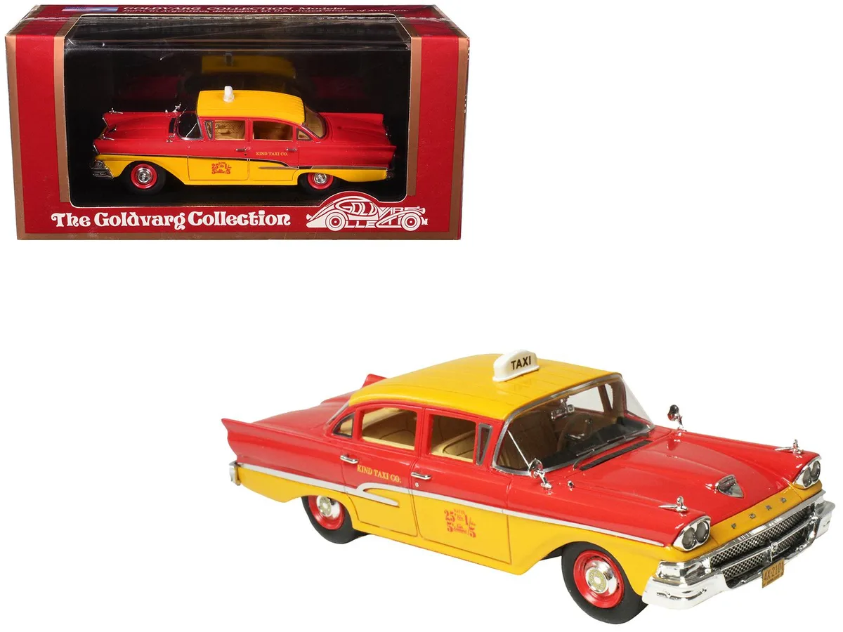 Goldvarg Collection Goldvarg Collection 1958 Ford Custom 300 Taxi Cab "Kind Taxi Co." Red Yellow 1/43 Ltd Ed 200 — product photo