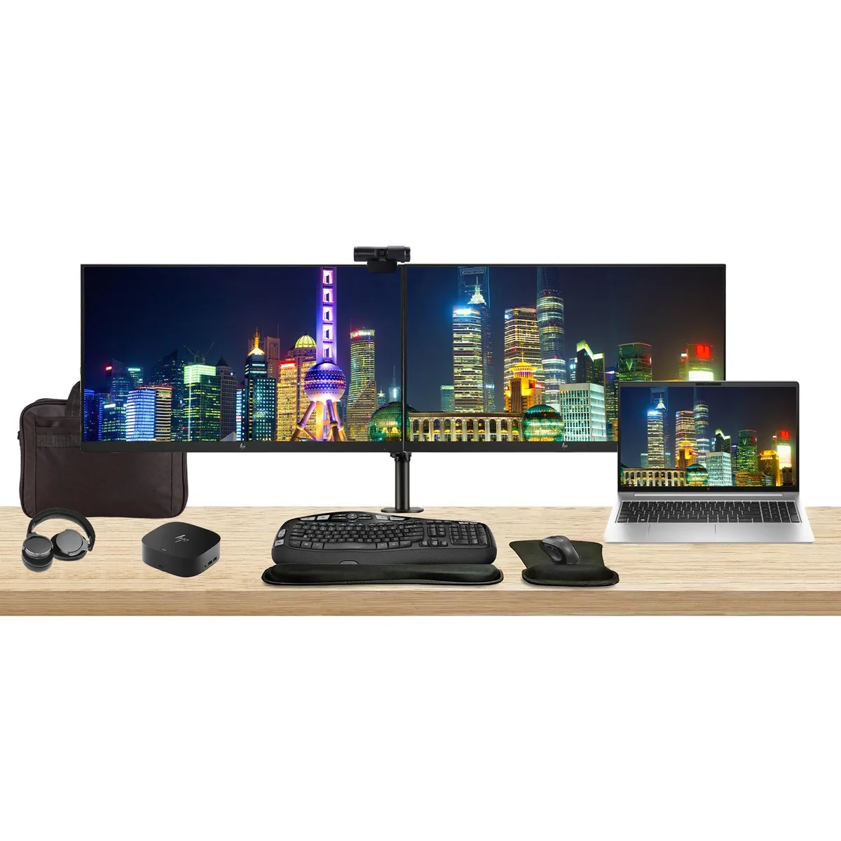 HP HP EliteBook 650 G10 15.6" i5-1335U 8GB 256GB SSD Bundle with 2×27" Monitors, Dock, Peripherals, Bag — product photo