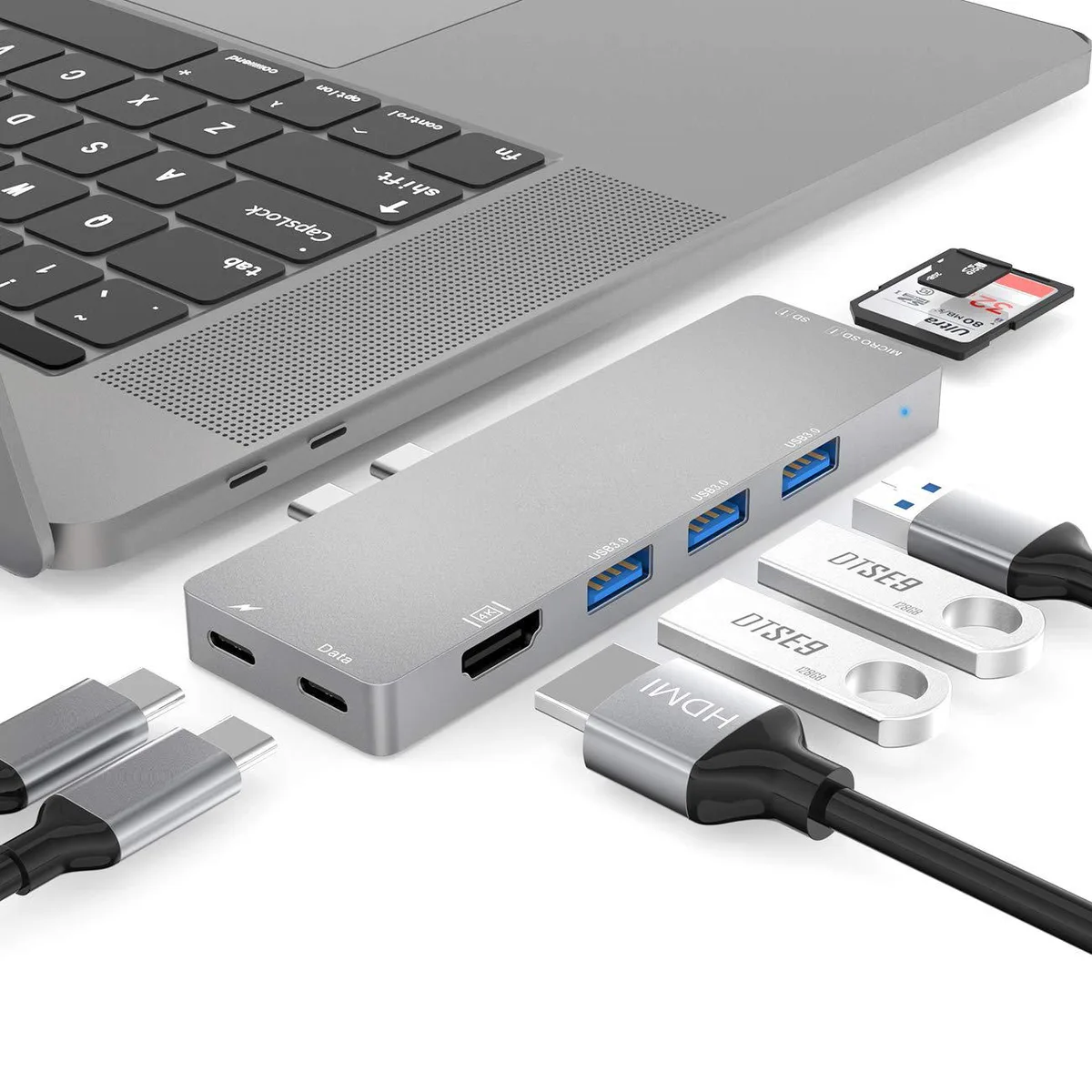 WRIARICH WRIARICH 8-in-1 USB-C Hub Thunderbolt 3 5K 60Hz 40Gbps 100W PD Grey — product photo