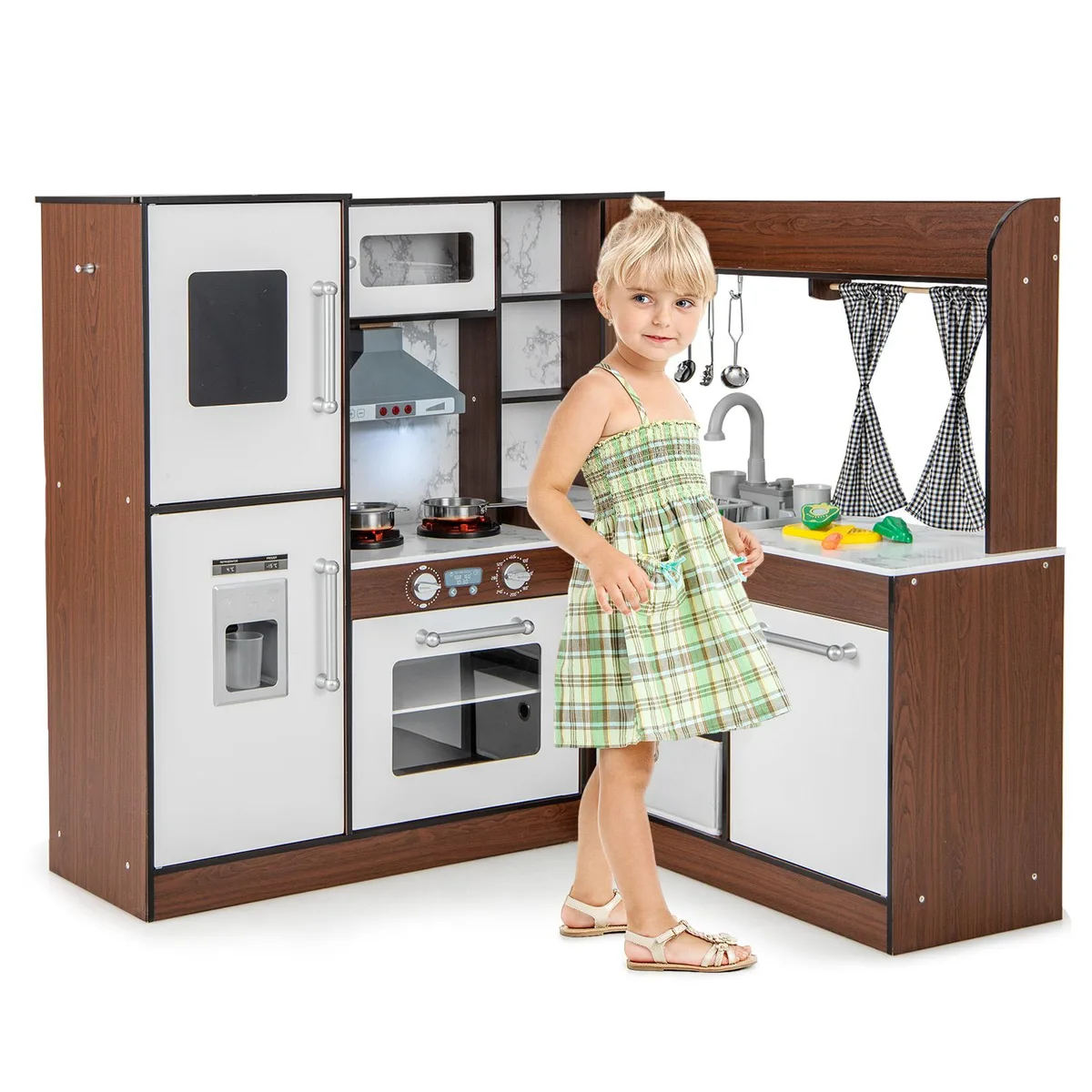 SlickBlue SlickBlue Wooden Corner Play Kitchen with Water Circulation System Brown — product photo