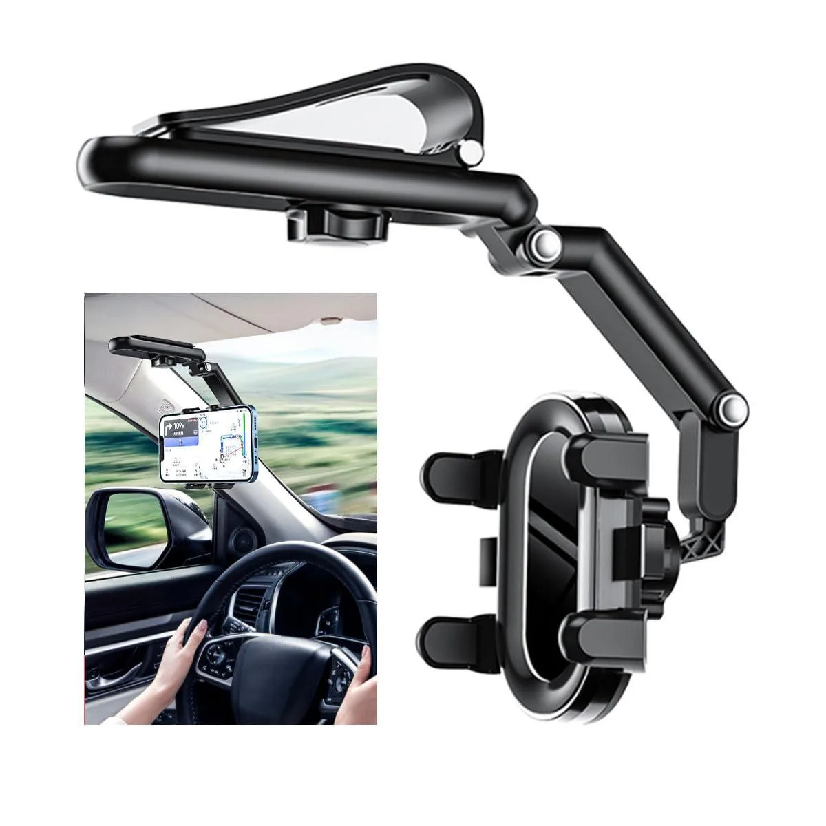 SOEWIOU SOEWIOU Sun Visor Car Phone Holder Black 6.3 x 1.58 x 3.1 in 360° Rotatable — product photo