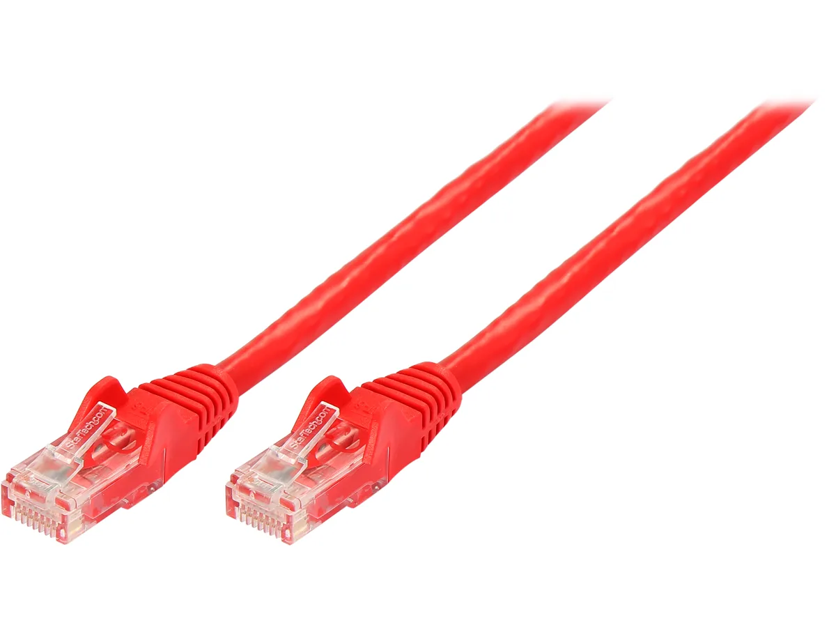 Red 2 ft Cat6 patch cable with snagless gold RJ45 connectors