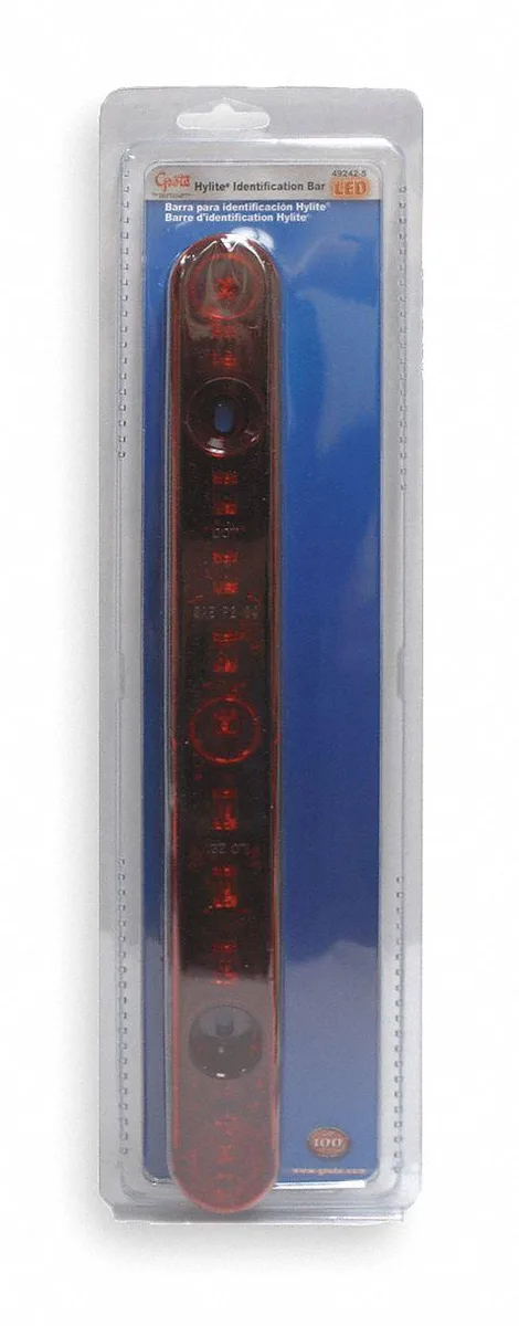 Red rectangular LED bar lamp with polycarbonate lens and blunt cut wires