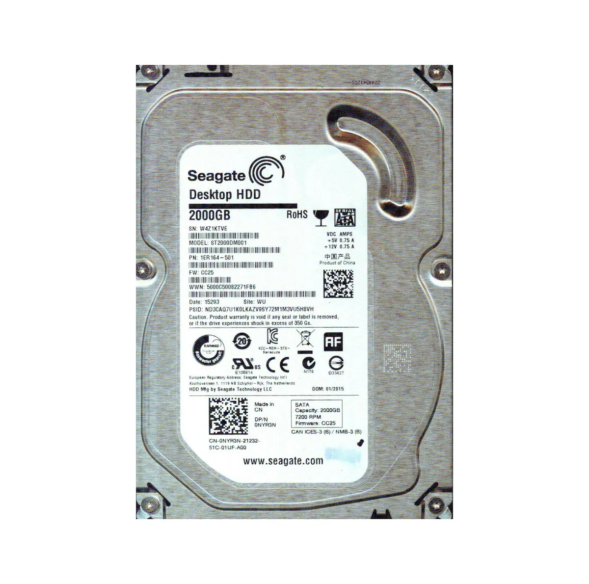 Seagate Seagate 2TB 7200RPM SATA 64MB Cache 3.5-inch Internal Hard Drive 1ER164-501 — product photo