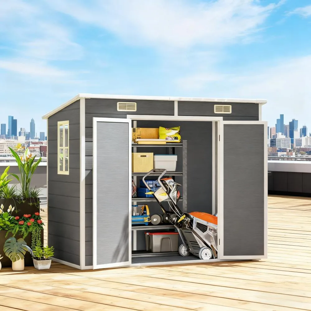 tuphen tuphen 93.7" x 49.2" x 72" Gray Resin Shed with Floor — product photo