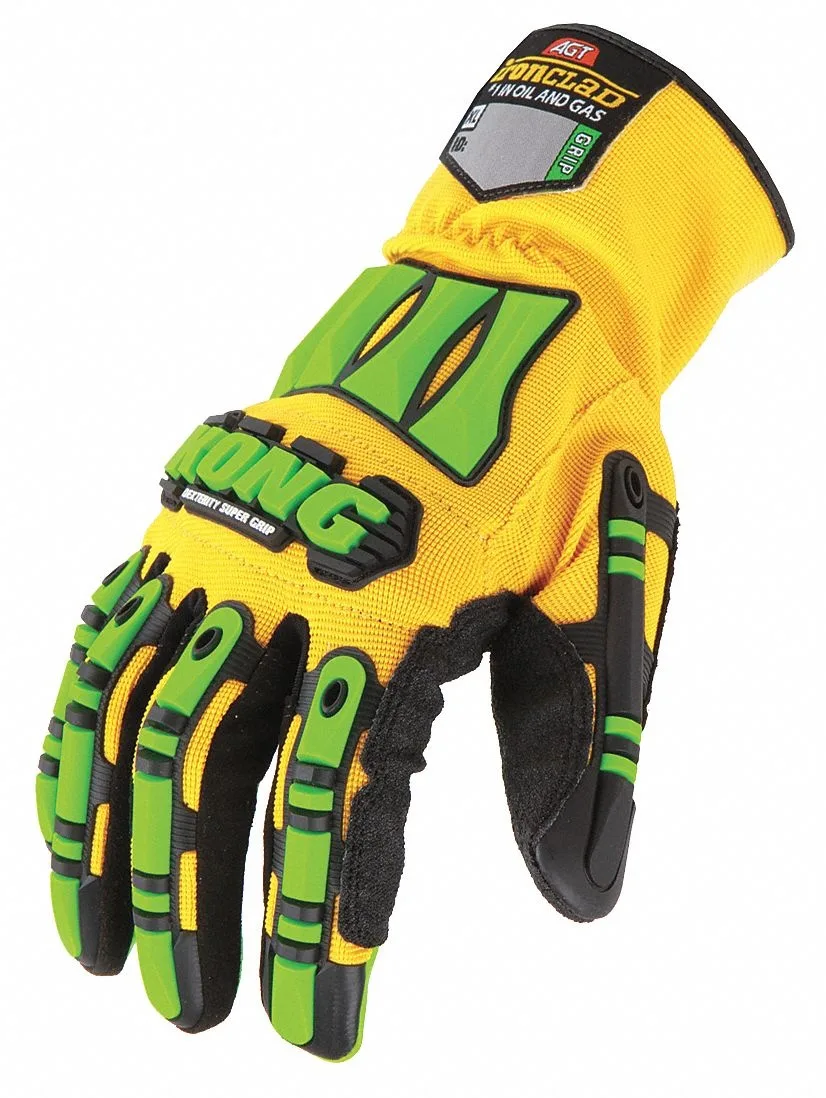 Yellow-green nylon spandex mechanics gloves with TPR rubber knuckle guards and synthetic leather palms