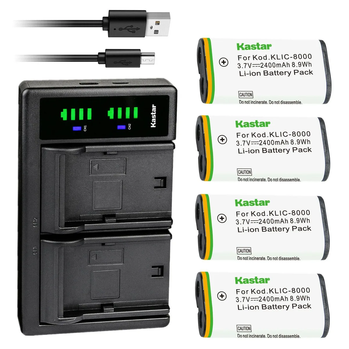 Kastar Kastar 4-Pack KLIC-8000 Battery and LTD2 USB Charger — product photo