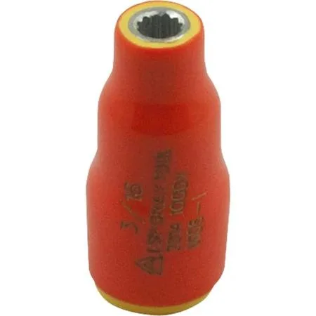 Orange and yellow insulated 12-point socket 3/16 inch drive 1000V ASTM F1505