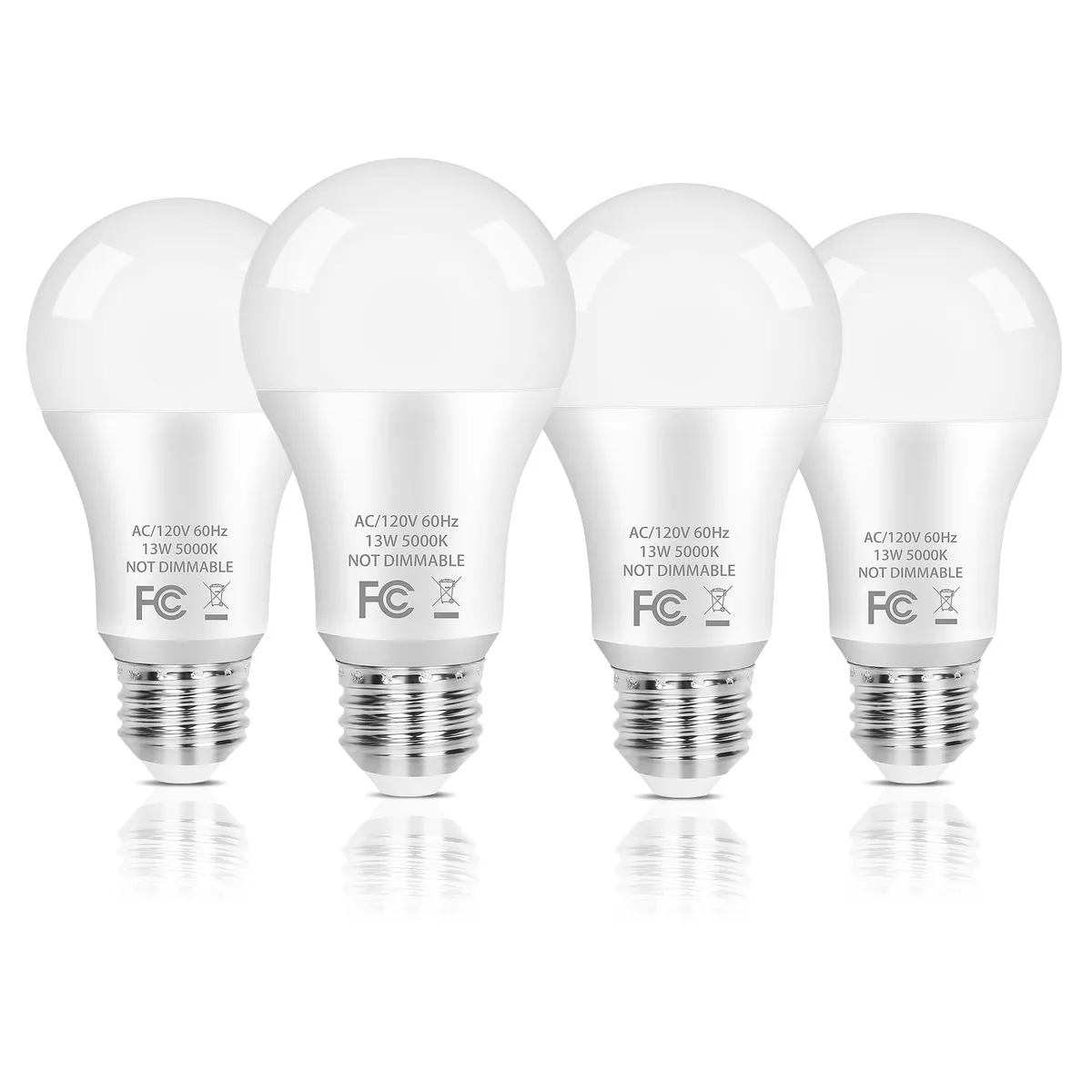PARTPHONER A19 LED Light Bulb 13W 5000K 1500LM E26 Non-Dimmable 4-Pack — product photo