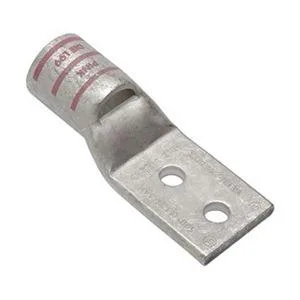 Copper compression lug, pink colour code, two holes, straight tongue