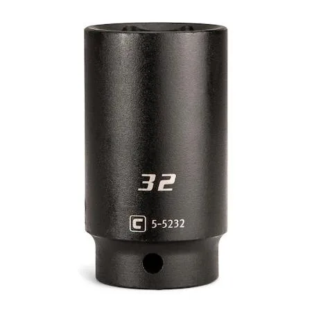 Deep 32 mm impact socket, 1/2 inch drive, manganese phosphate finish