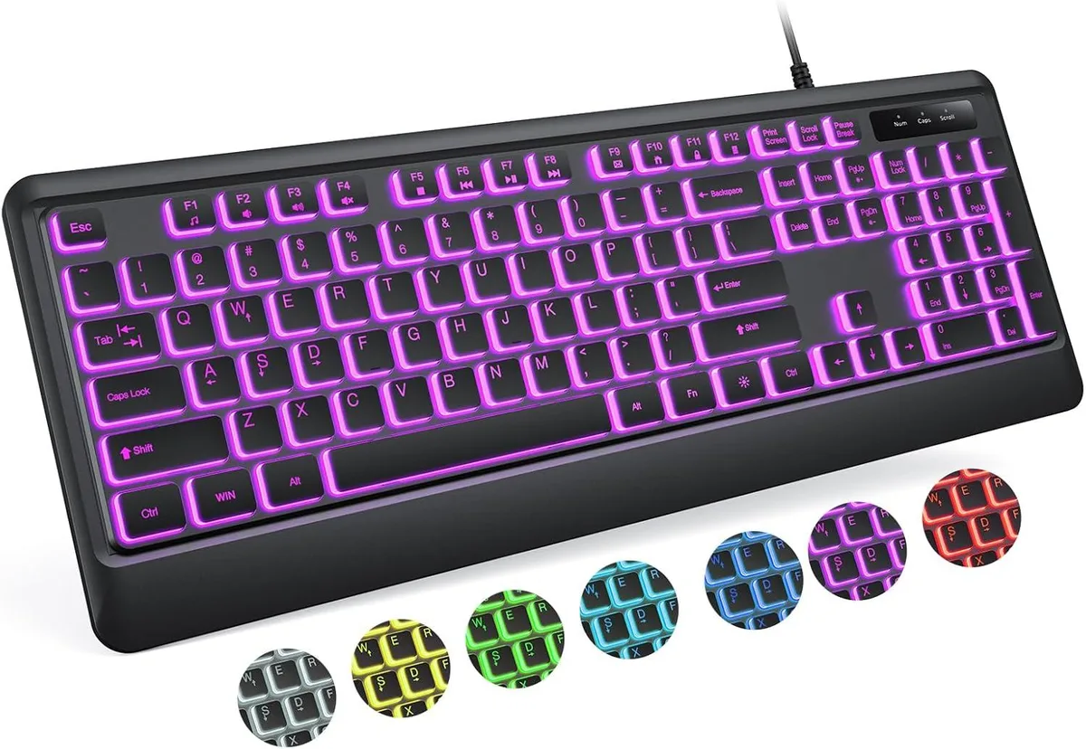 TUKO TUKO Full-Size Gaming Keyboard 7-Color Backlight 104-Key Anti-Ghosting — product photo