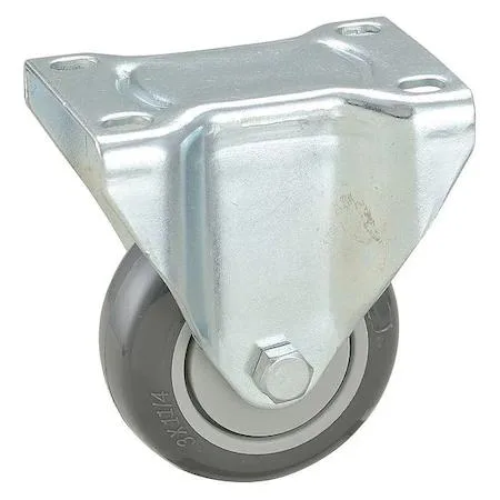 Rigid plate caster, three inch polyurethane wheel on plastic core, low carbon steel frame