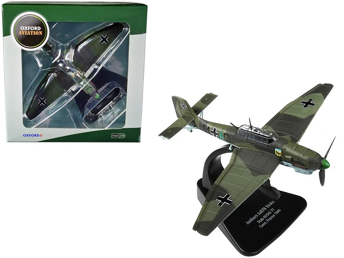 Oxford Diecast Oxford Diecast Junkers Ju 87B "Stuka Stab" III/StG 77 Caen 1940 1/72 Diecast Model Airplane — product photo