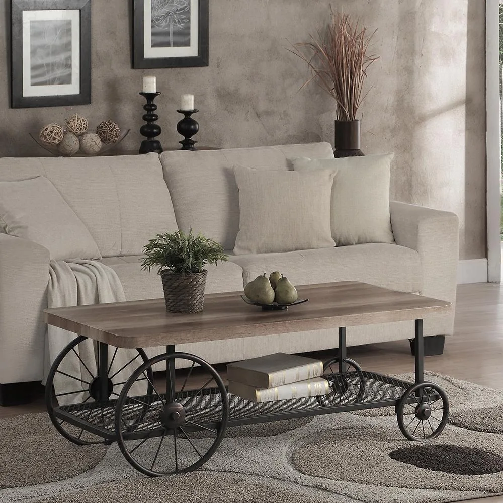tuphen tuphen Oak Antique Grey Coffee Table with Shelf and Wheels — product photo