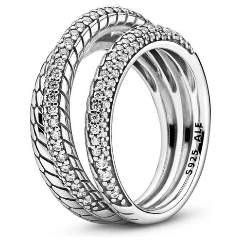 PANDORA PANDORA Triple Band Pave Snake Chain Pattern Ring — product photo