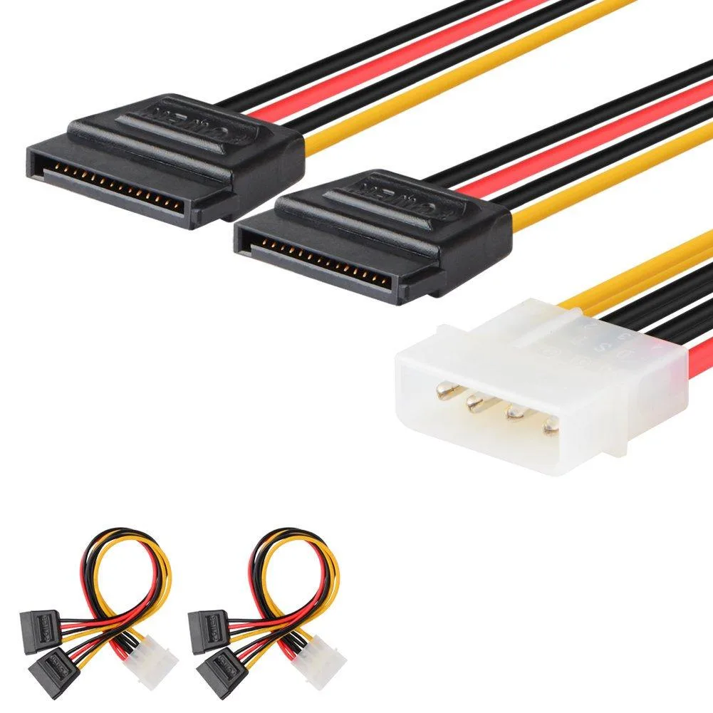  Cable Matters 4 Pin Molex to Dual 15 Pin SATA Power Y-Cable Splitter Adapter 2 Pack 8 inch 18AWG — product photo