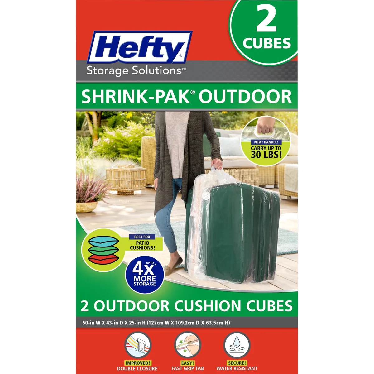 Two flat green storage cubes with vacuum valves and zipper closures