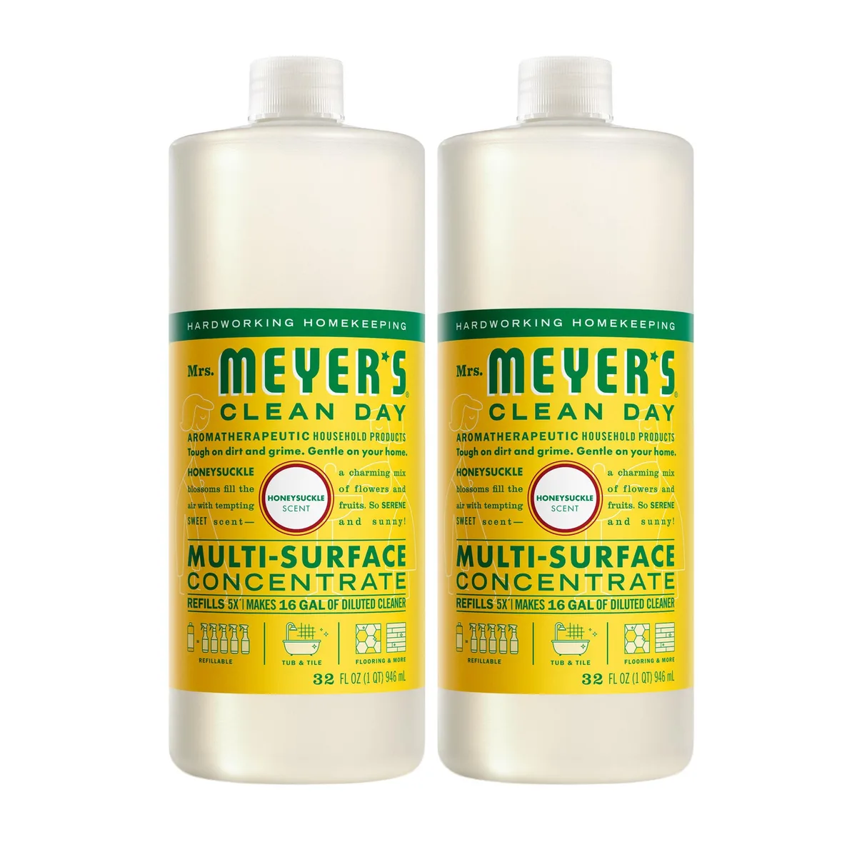 Two 32 fl oz bottles of honeysuckle multi-surface concentrate