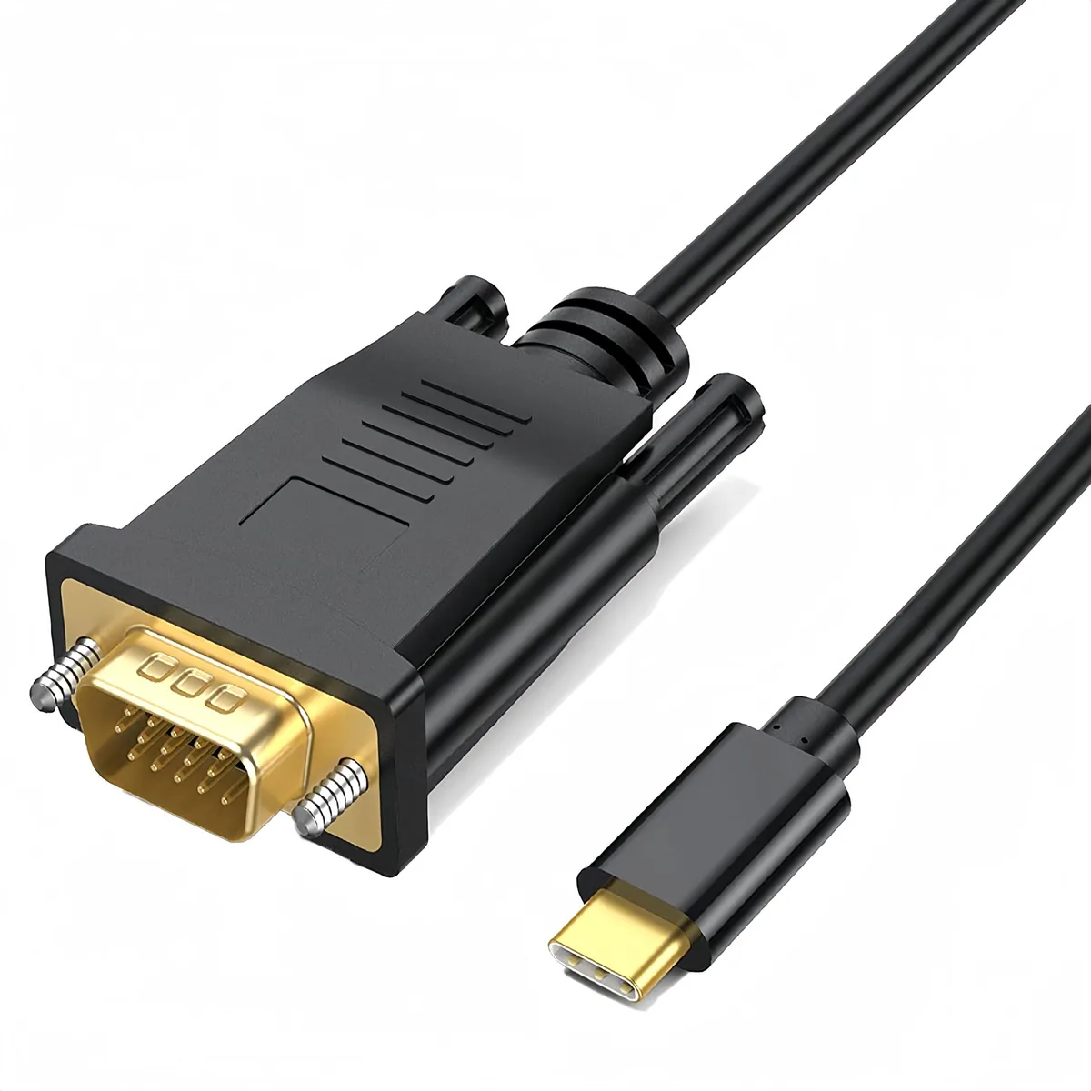 White USB-C to VGA cable, male connectors, three-foot length
