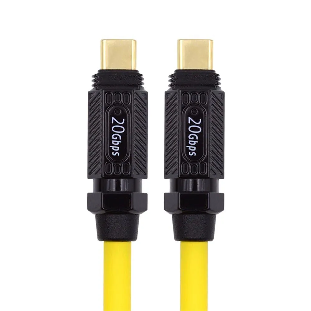 Yellow silicone USB-C cable with male connectors on both ends, 1 metre long