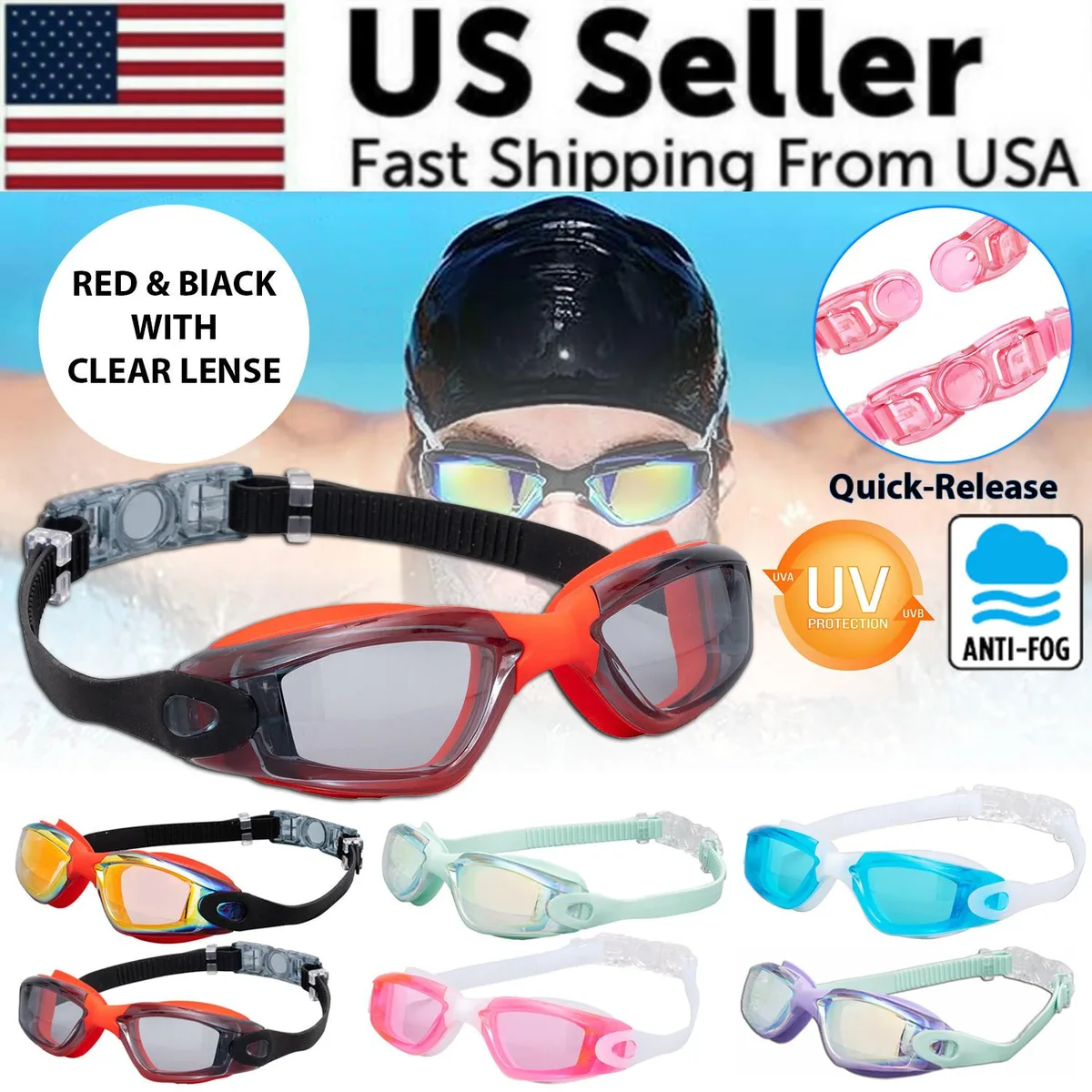 The Perfect Part The Perfect Part Swimming Goggles Black and Red with Clear Lense — product photo